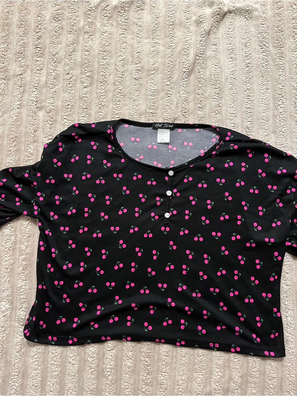Black Cherry-Print Cropped Button-Front Top